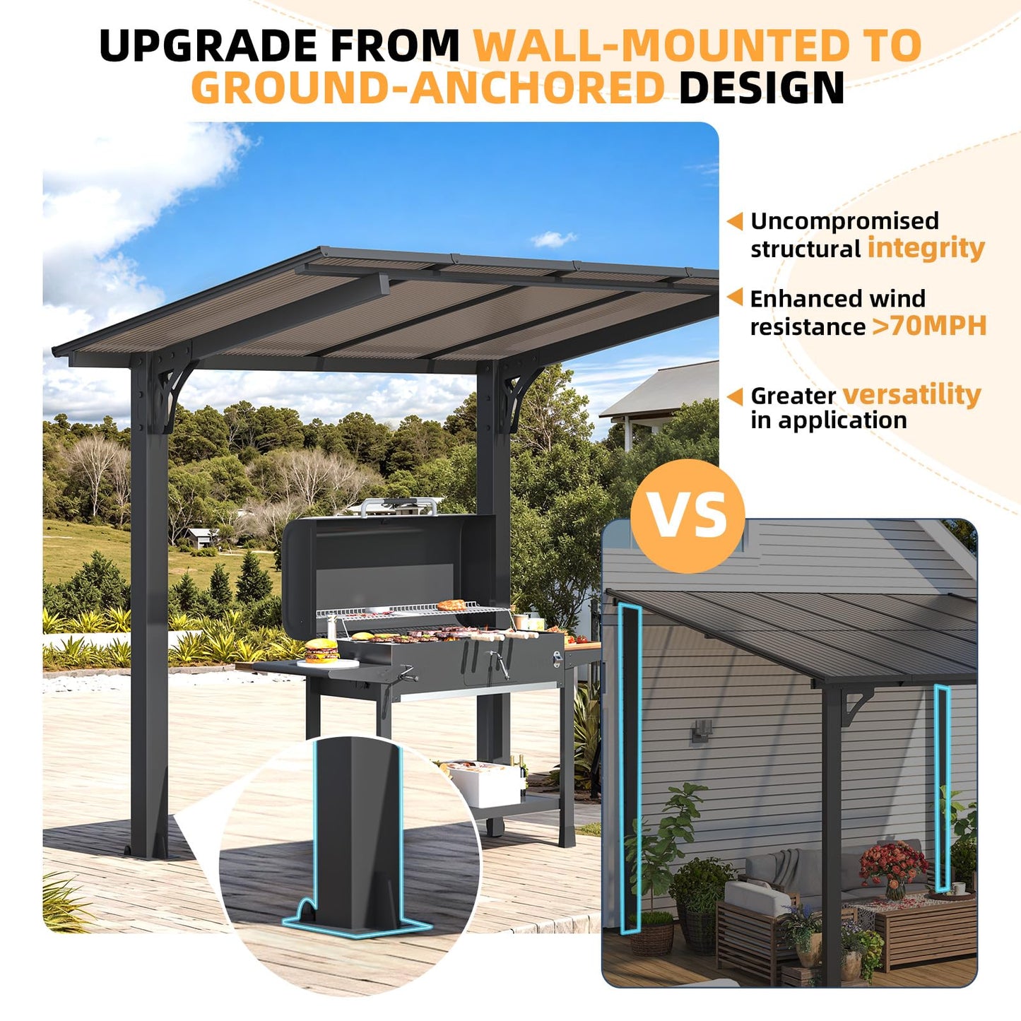 YODOLLA 8' x 5' Hardtop Pergola Grill Gazebo Outdoor Pergola for Patio