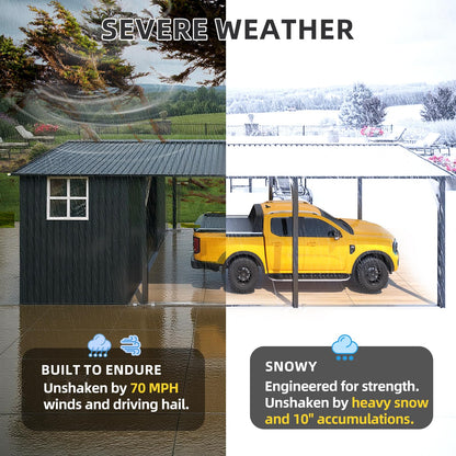 YODOLLA 12'×23' Outdoor Storage Shed with Heavy Duty Metal Weather-Resistant Carport