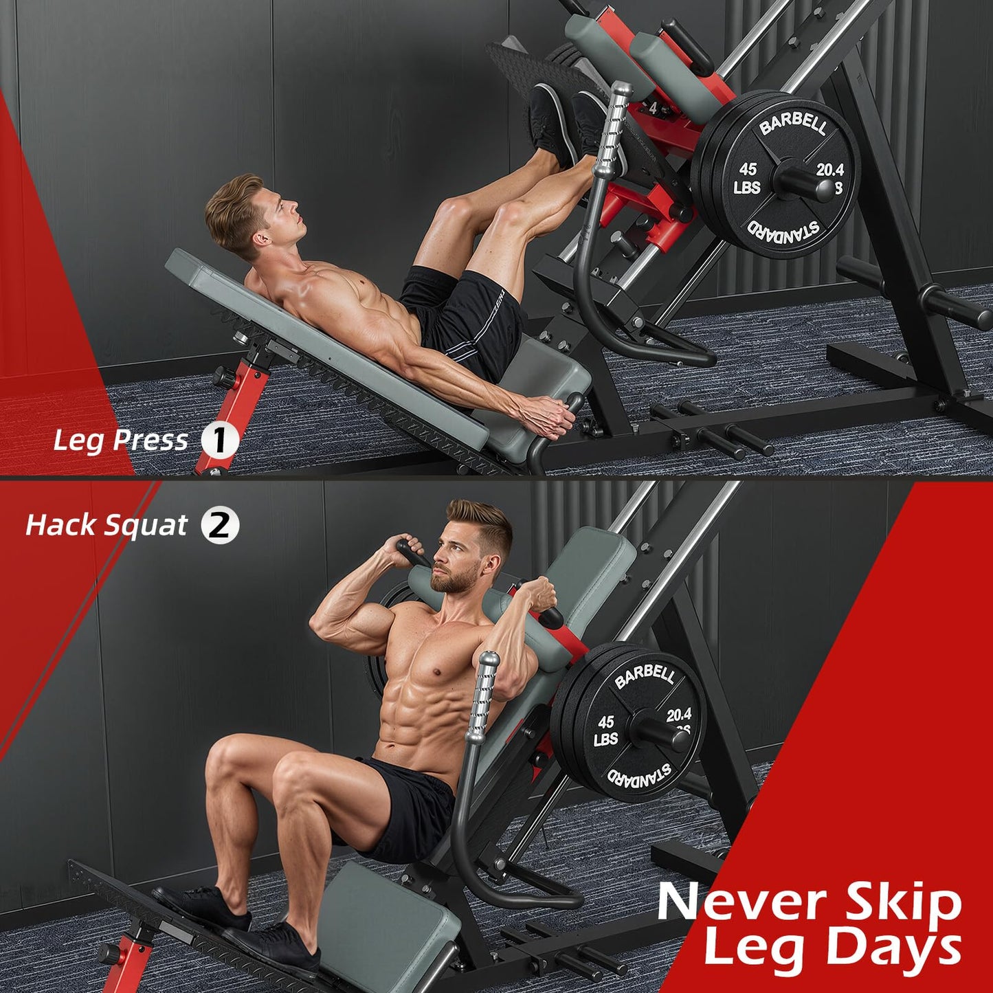 YODOLLA Leg Press Hack Squat Machine 2-in-1, Linear-Bearing Lower Body Strength Training Equipment
