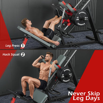 YODOLLA Leg Press Hack Squat Machine 2-in-1, Linear-Bearing Lower Body Strength Training Equipment