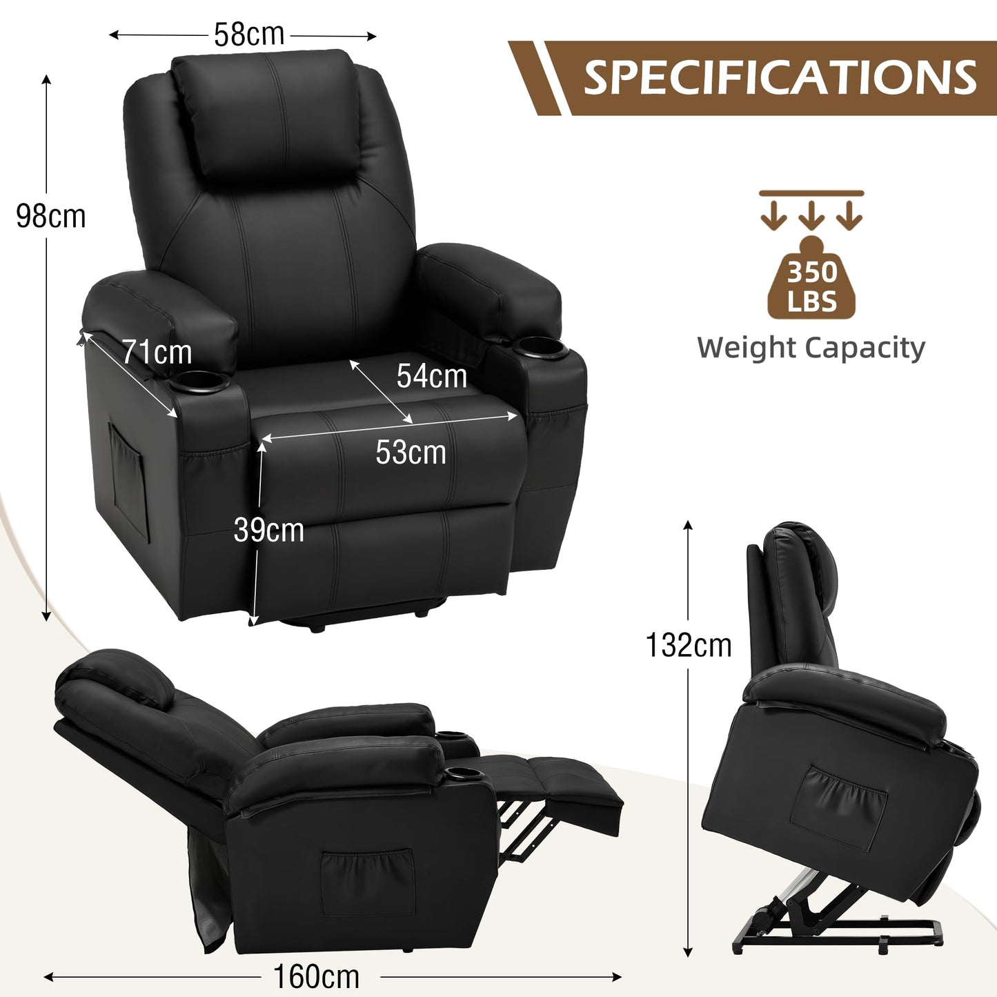 YODOLLA Power Lift Recliner Chair for Elderly with Side Pockets, PU Leather, Black