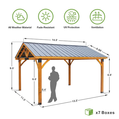 YODOLLA 14' x 12' Wooden Gazebo with Thermal Insulated Polycarbonate Pyramid Hip Roof