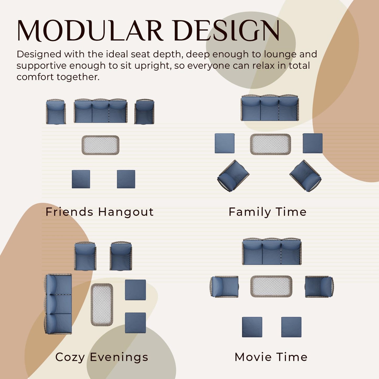 YODOLLA 6PCSPatio Furniture Set Seats 7 Sectional Sofa Couch Wicker Conversation Set