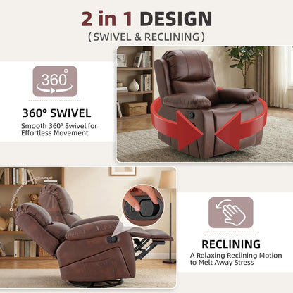 YODOLLA 360° Swivel Recliner Chair with Massage and Heat, Brown