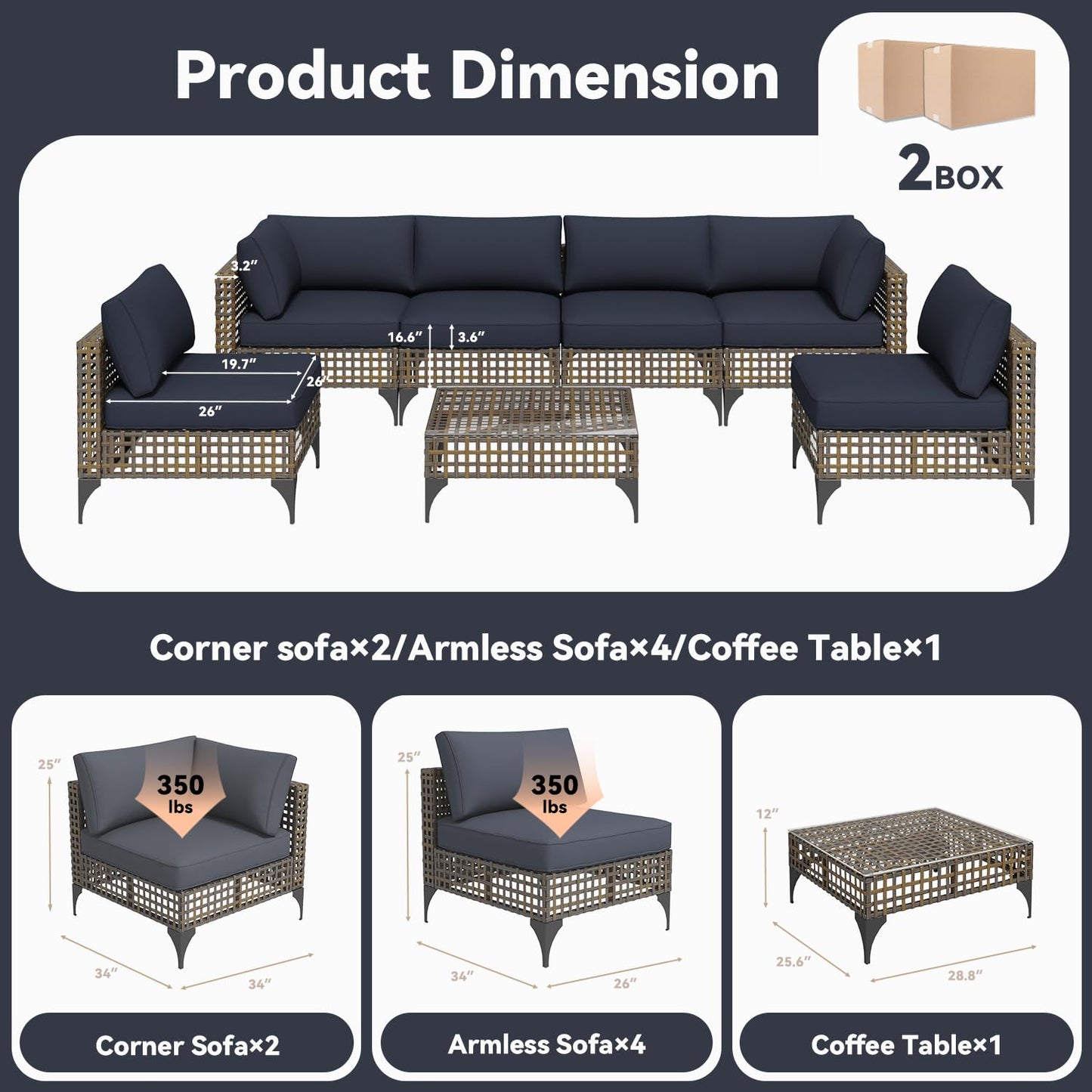 YODOLLA 7-Piece Patio Furniture Set PE Rattan Wicker Conversation Set