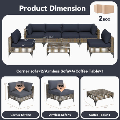 YODOLLA 7-Piece Patio Furniture Set PE Rattan Wicker Conversation Set