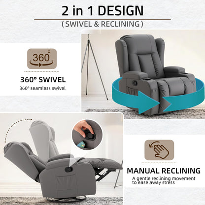 YODOLLA Recliner Chair with Massage and Heat, Grey