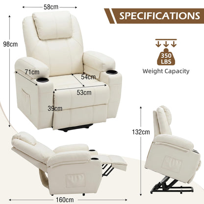 YODOLLA Power Lift Recliner Chair for Elderly with Side Pockets PU Leather, White