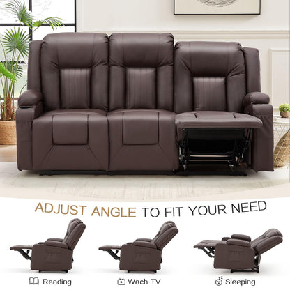YODOLLA 77" Recliner Sofa Theater Seating with Cup Holders&Side Pockets, Brown