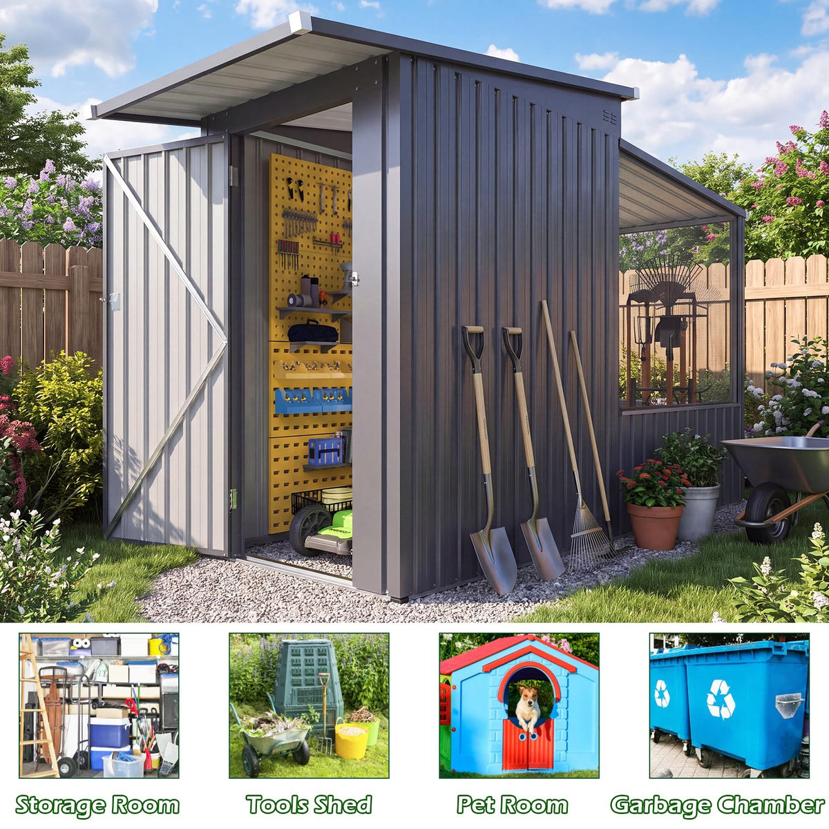 YODOLLA 3'x8' Metal Outdoor Storage Shed with Mesh Window, Garden Shed