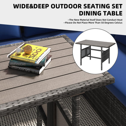 YODOLLA 7-Pc Patio Set, Grey Rattan & Blue Cushion