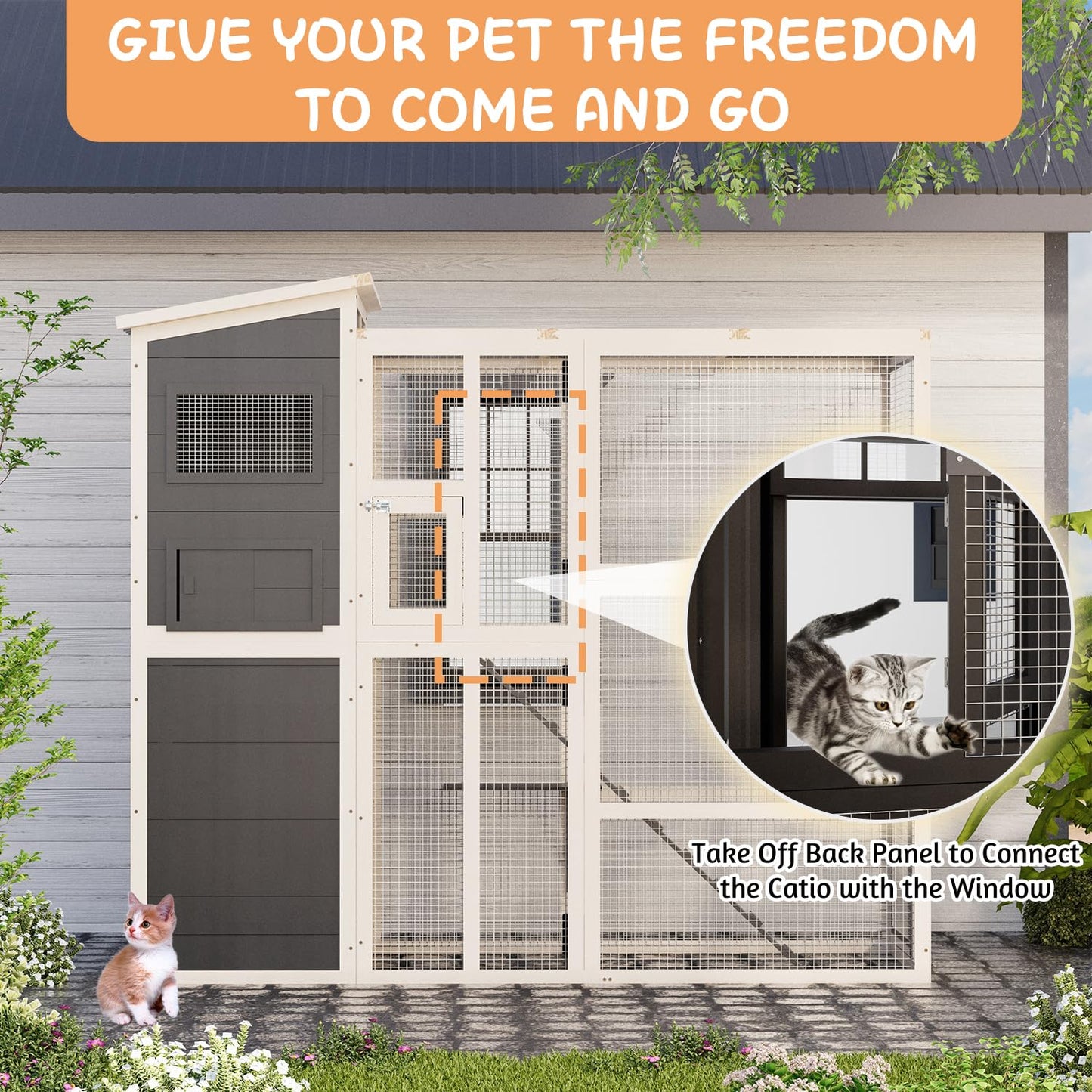 YODOLLA 75" Large Catio Outdoor Cat Enclosure with Weatherproof Roof, 4 Tiers Catios