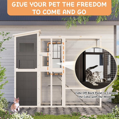 YODOLLA 75" Large Catio Outdoor Cat Enclosure with Weatherproof Roof, 4 Tiers Catios