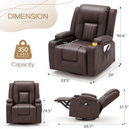 YODOLLA Recliner Chair with Heat&Massage, PU Leather Brown