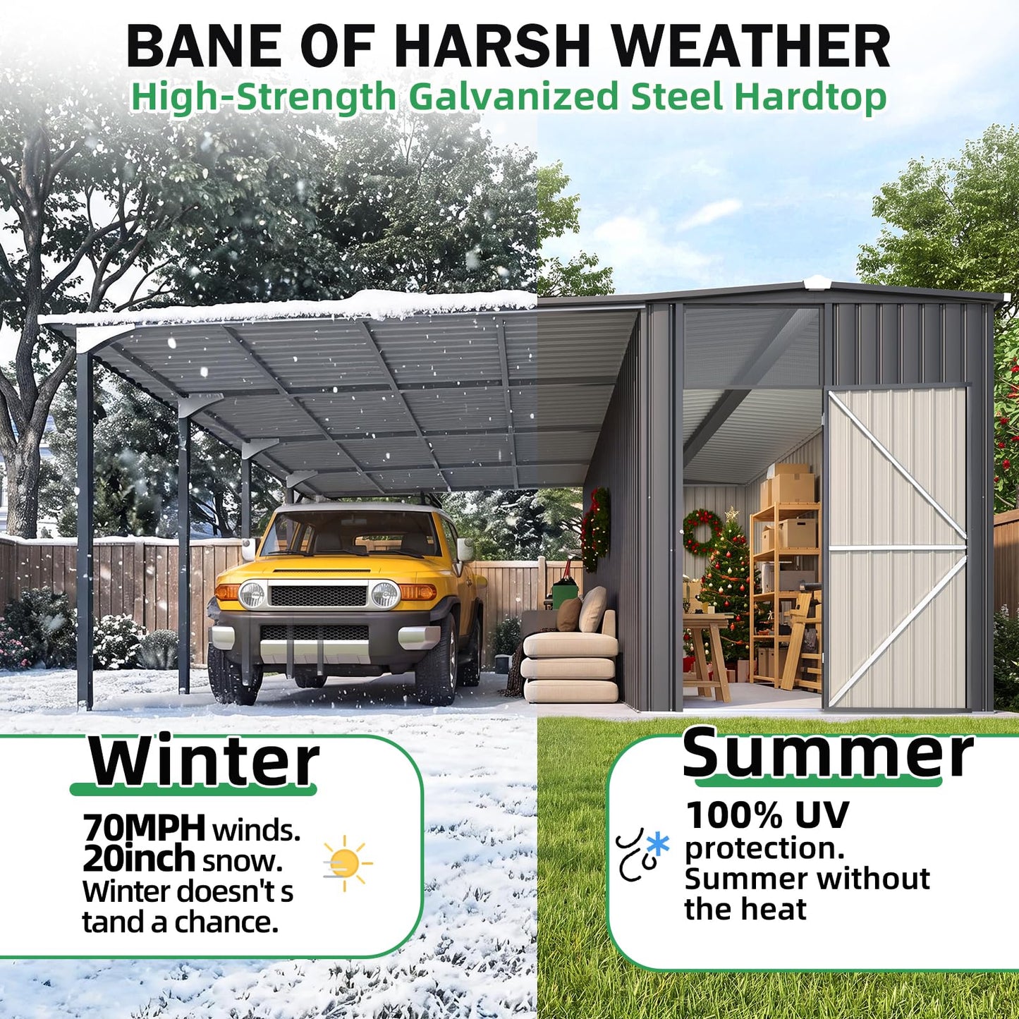 YODOLLA 12x16 Lean to Gazebo Metal Shed Combo, Hardtop Carport with Storage