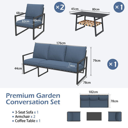 YODOLLA 4 Piece Outdoor Garden Furniture Set, 3-Seater Sofa & 2 Armchairs