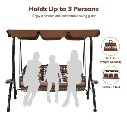 YODOLLA 3-Seat Outdoor Patio Swing Chair, Large Converting Canopy Porch Swing Glider