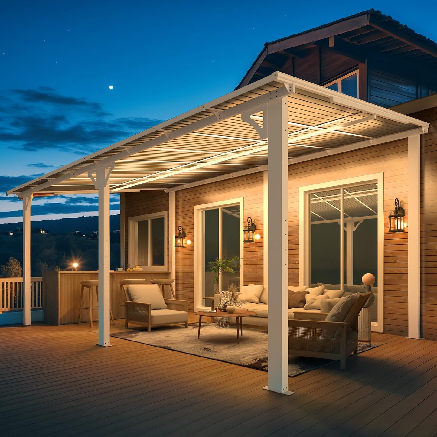 YODOLLA 16' x 10' Gazebo Outdoor Wall-Mounted Hard Top Lean to Metal Pergolas, White