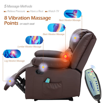 YODOLLA 2 Seat Loveseat Recliner with Heat&Massage Function, Faux Leather Brown