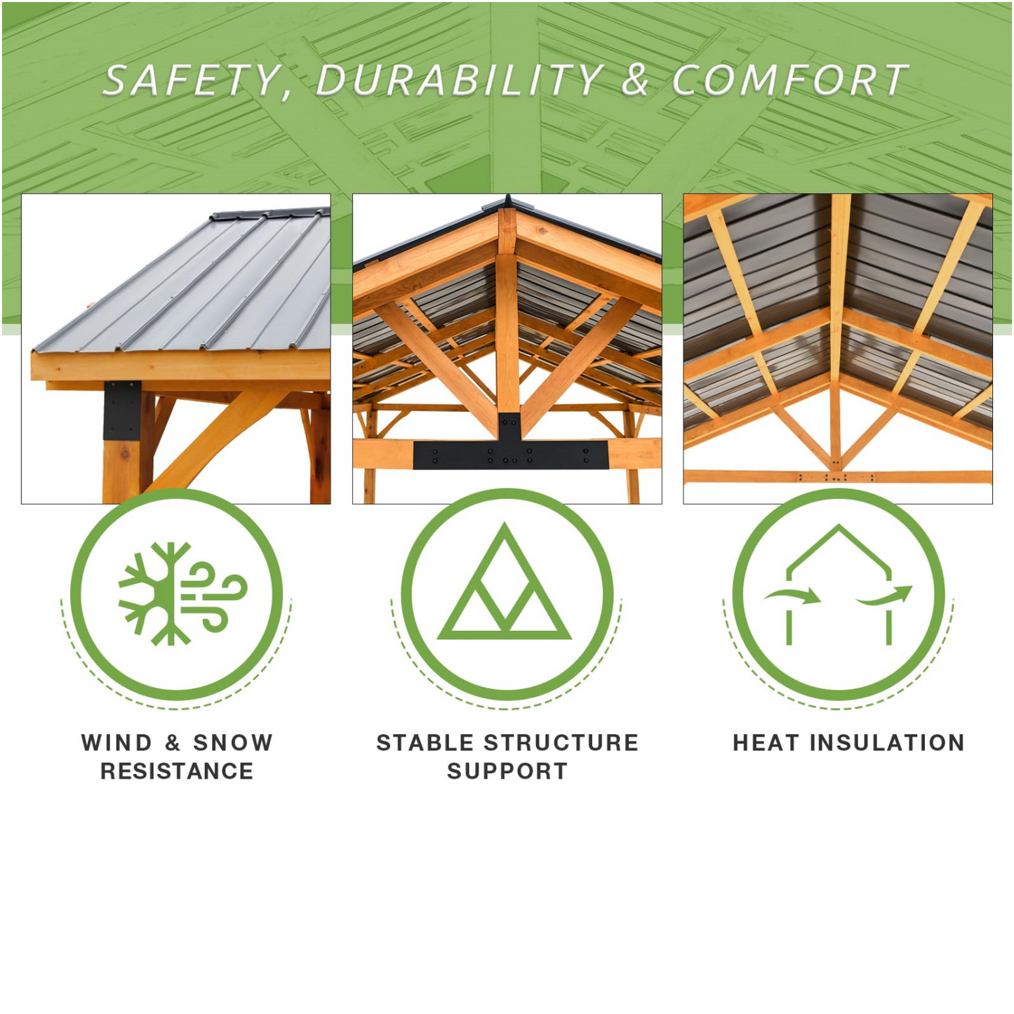 YODOLLA 14' x 12' Wooden Gazebo with Thermal Insulated Polycarbonate Pyramid Hip Roof
