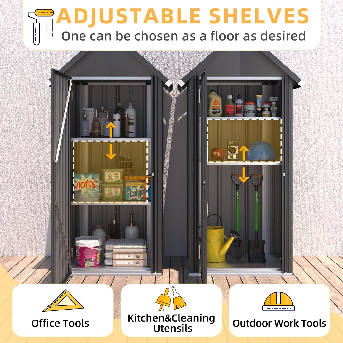 YODOLLA Outdoor Storage Cabinet Waterproof, Vertical Tall Outdoor Storage Cabinet with Shelves