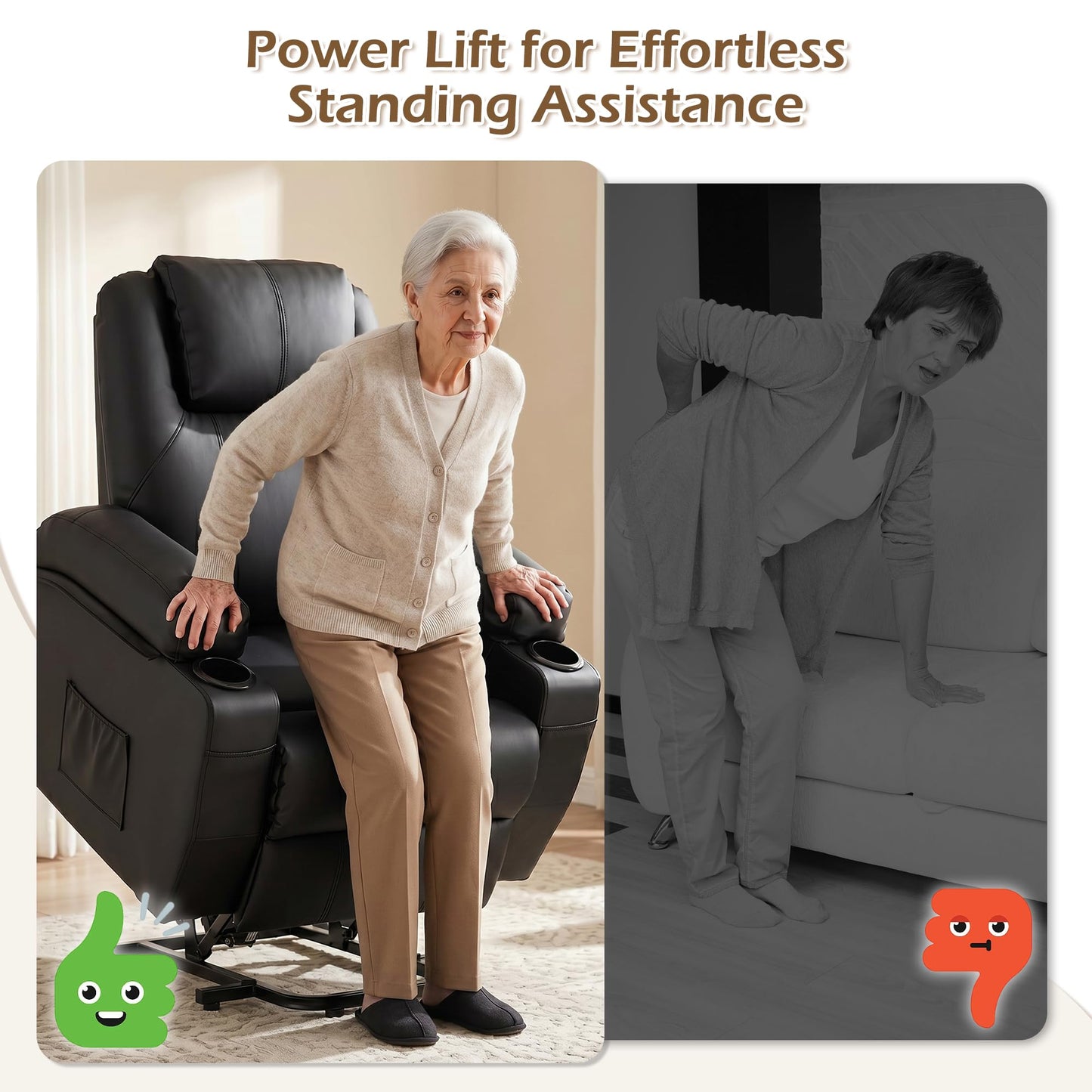 YODOLLA Power Lift Recliner Chair for Elderly with Side Pockets, PU Leather, Black