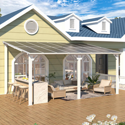 YODOLLA 16' x 10' Gazebo Outdoor Wall-Mounted Hard Top Lean to Metal Pergolas, White