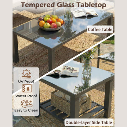 YODOLLA Metal Patio Furniture Set 7 Seats Modern Outdoor Furniture with Coffee Table & Side Table