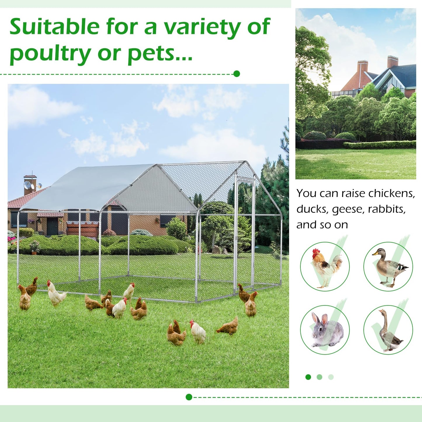 YODOLLA 4m Large Metal Chicken Cage with a pointed roof