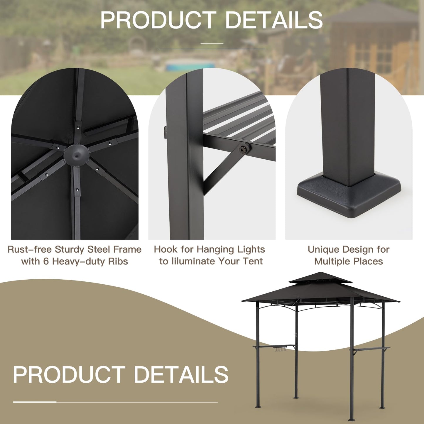 YODOLLA 8' x 5' Grill Gazebo, Grill Canopy, Black