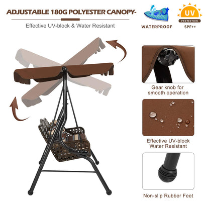 YODOLLA 3-Seat Outdoor Patio Swing Chair, Large Converting Canopy Porch Swing Glider