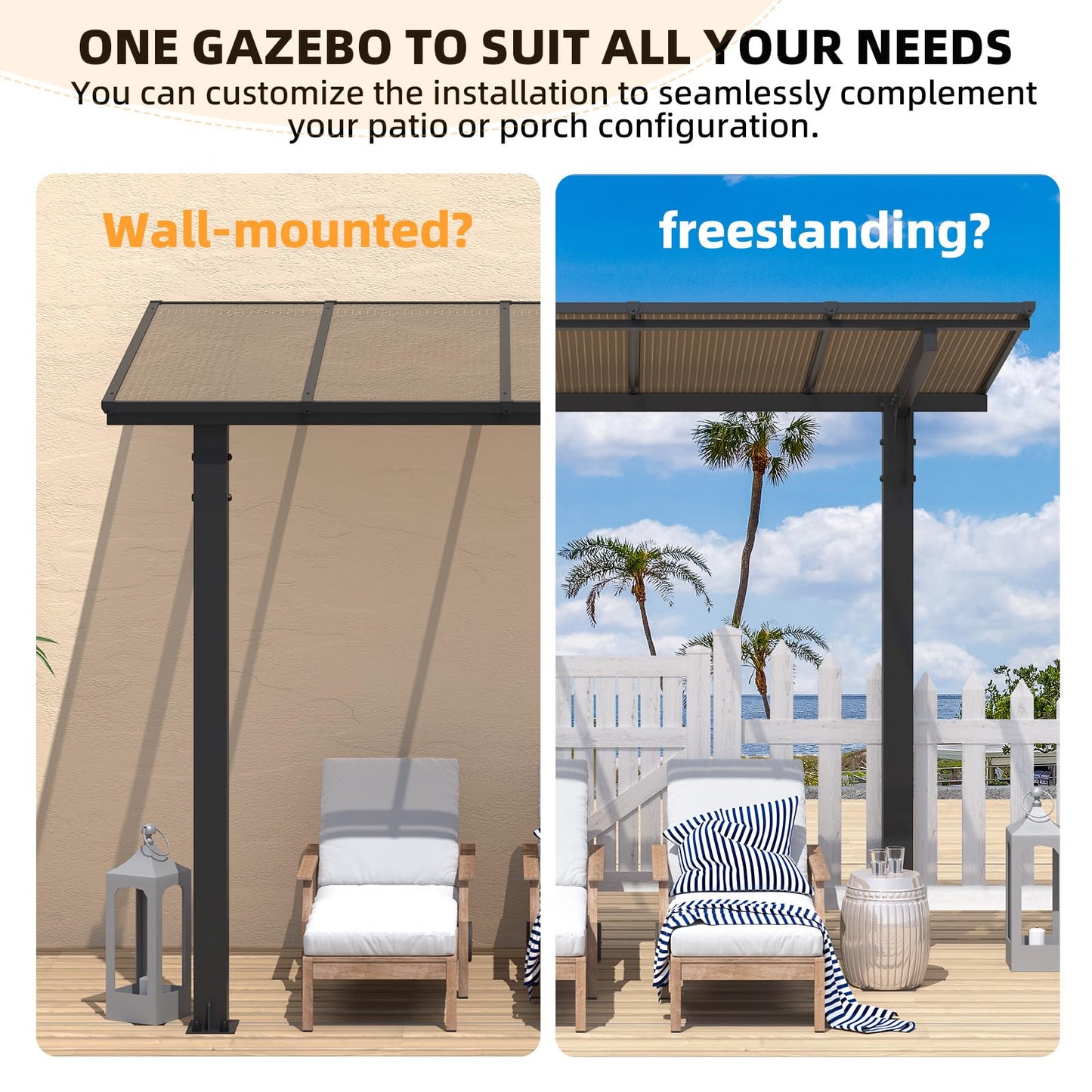 YODOLLA 10' x 8' Lean to Gazebo for Patio, Small Freestanding Pergola