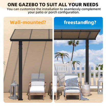 YODOLLA 10' x 8' Lean to Gazebo for Patio, Small Freestanding Pergola