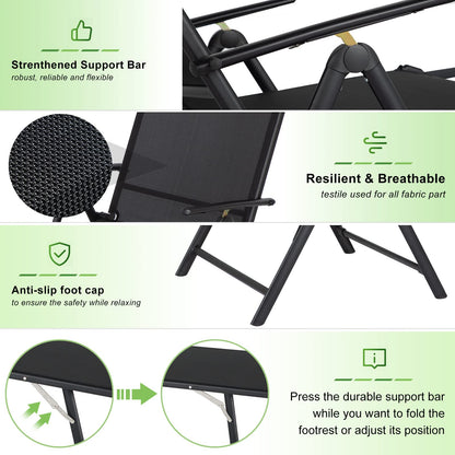 YODOLLA Outdoor Chaise Lounge Set of 2, Adjustable Reclining Folding Pool Lounger