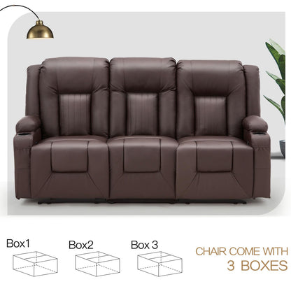 YODOLLA 77" Recliner Sofa Theater Seating with Cup Holders&Side Pockets, Brown