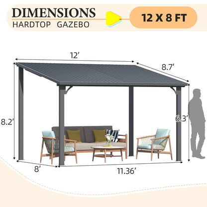 YODOLLA 12' x 8' Hardtop Gazebo Outdoor Pergola for Patio