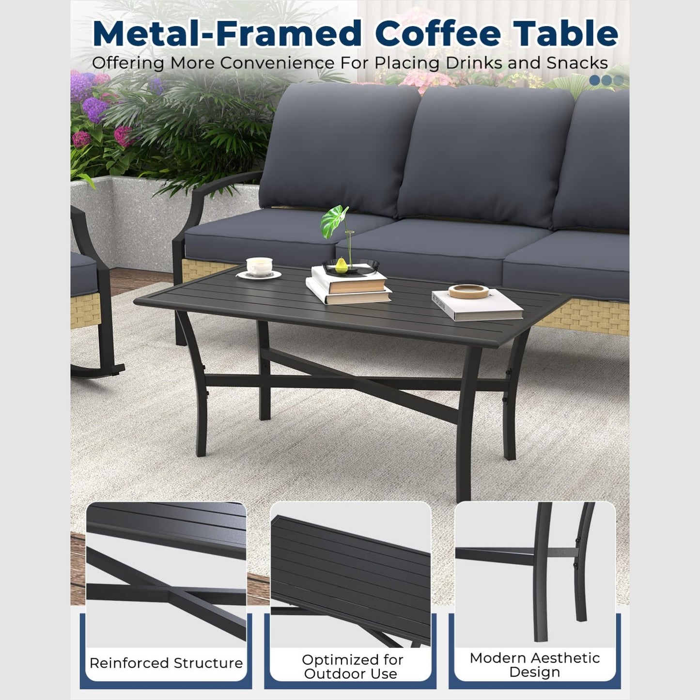 YODOLLA 4 Pieces Patio Furniture Set Outdoor Rattan Conversation Bistro Set