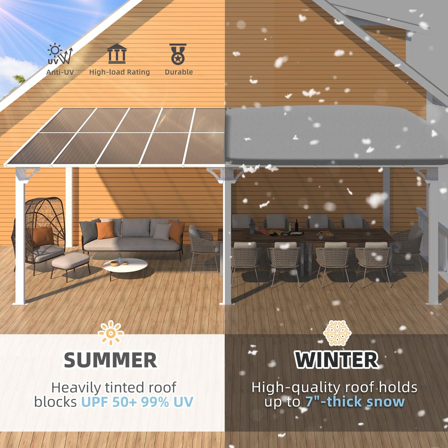 YODOLLA 20' x 10' White Gazebo Outdoor Pergola for Patio Large Lean to Metal Pergolas