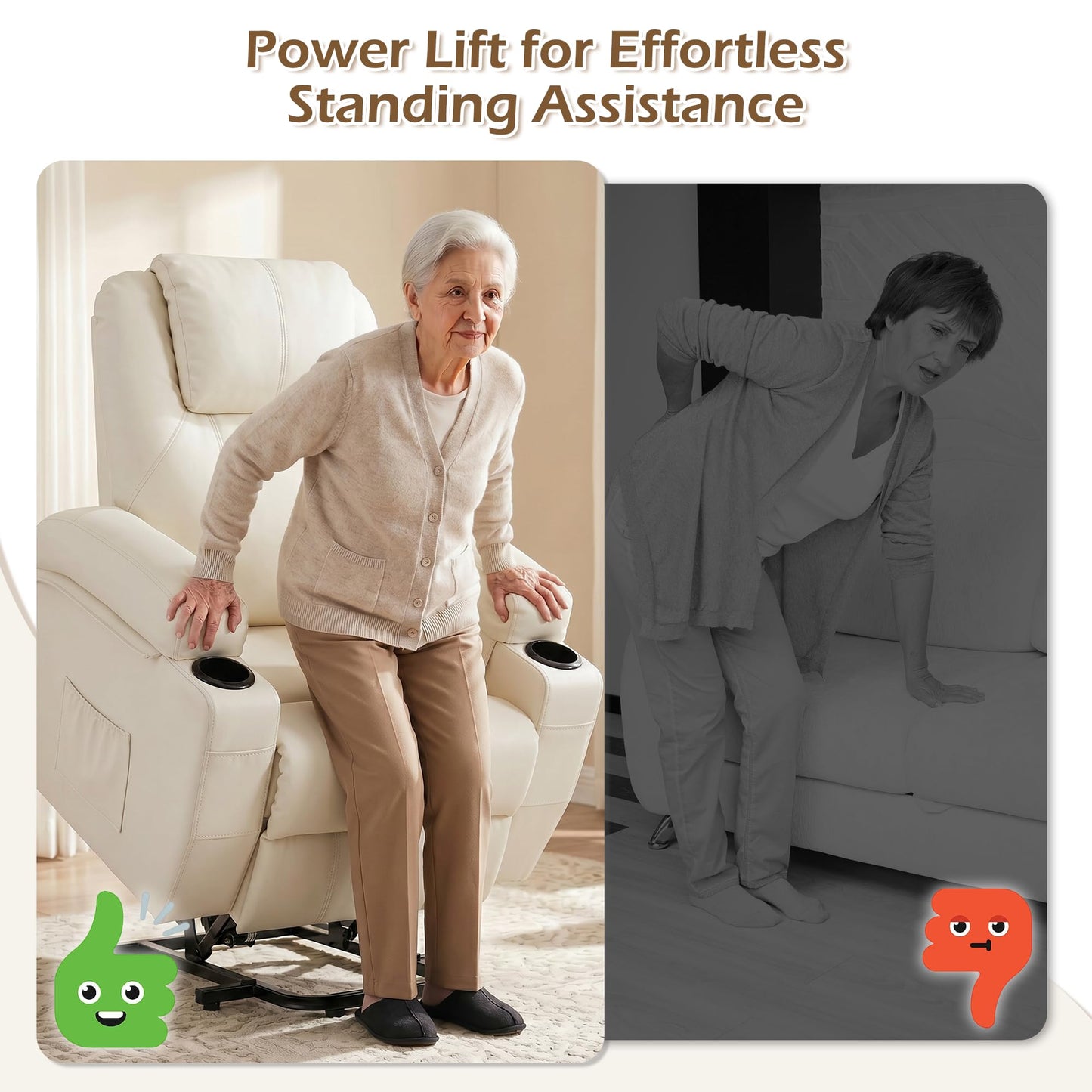 YODOLLA Power Lift Recliner Chair for Elderly with Side Pockets PU Leather, White