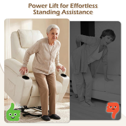 YODOLLA Power Lift Recliner Chair for Elderly with Side Pockets PU Leather, White