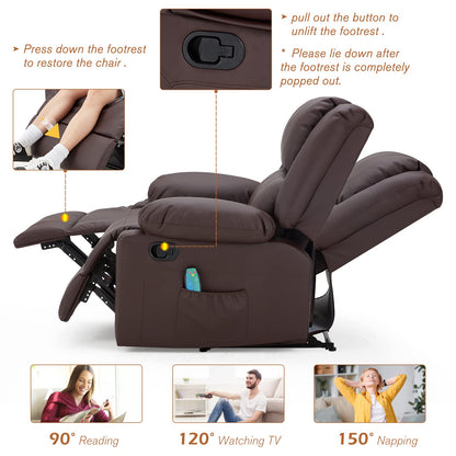 YODOLLA 2 Seat Loveseat Recliner with Heat&Massage Function, Faux Leather Brown