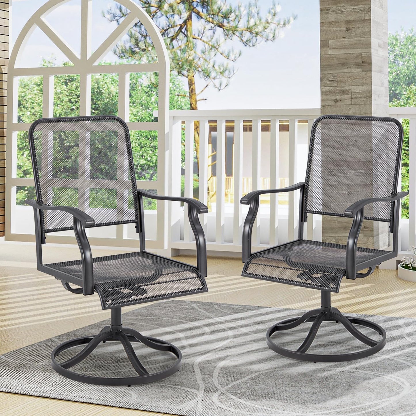 YODOLLA Patio Swivel Dining Chairs Set of 2 Outdoor Metal Rocking Chairs with High Back