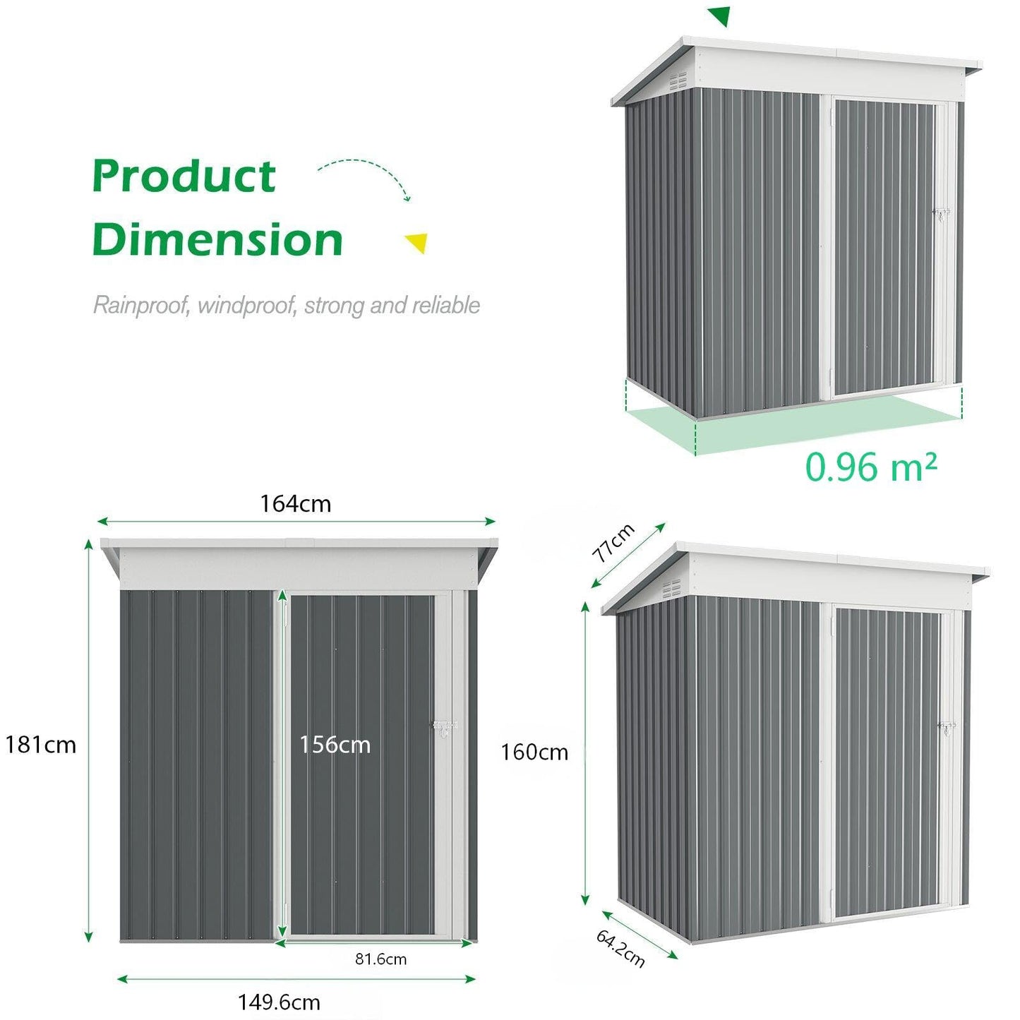 YODOLLA 5'x3' Outdoor Storage Shed with Floor Base Small Metal Garden Sheds