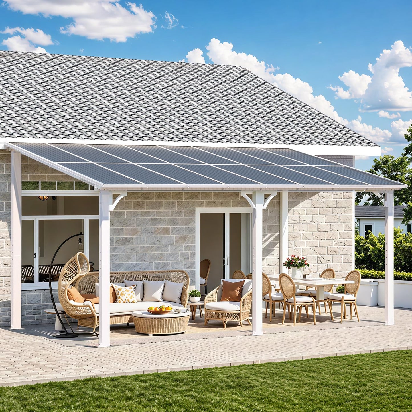 YODOLLA 16' x 8' Gazebo Outdoor Pergola Hard Top Lean to Gazebo Shelter Pergolas,White