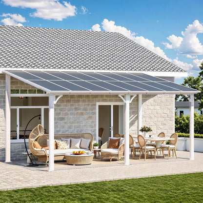 YODOLLA 16' x 8' Gazebo Outdoor Pergola Hard Top Lean to Gazebo Shelter Pergolas,White