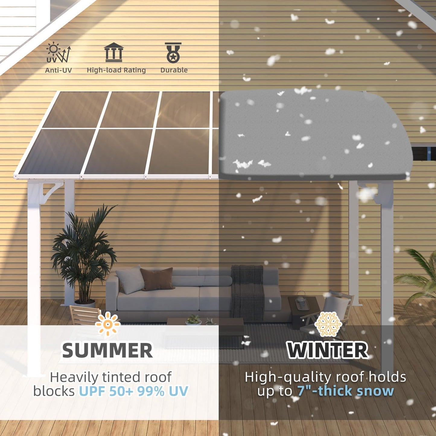 YODOLLA 12' x 8' Outdoor Gazebo Pergola for Patio, Large Hardtop Lean to Shelter Pergolas