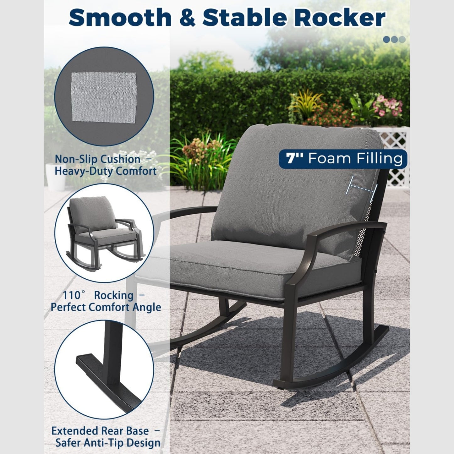 YODOLLA 4-Piece Outdoor Patio Furniture Set with Rocking Chair, Metal Mesh Conversation Bistro Set