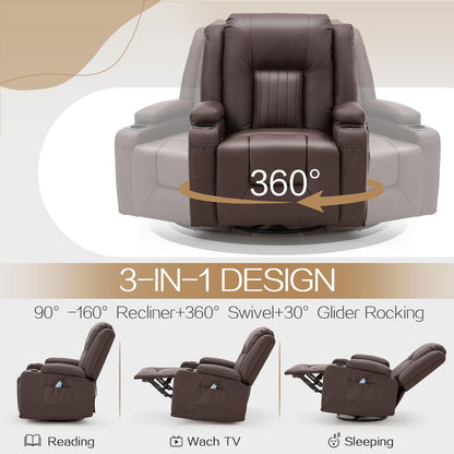 YODOLLA Recliner Chair with Heat&Massage, PU Leather Brown