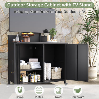 YODOLLA Mobile TV Stand on Wheels Outdoor Storage Cabinet with TV Mount