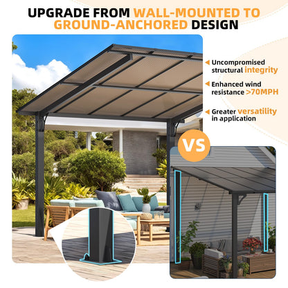 YODOLLA 14' x 10' Gazebo for Patio, Hard Top Lean to Gazebo Pergola Carport